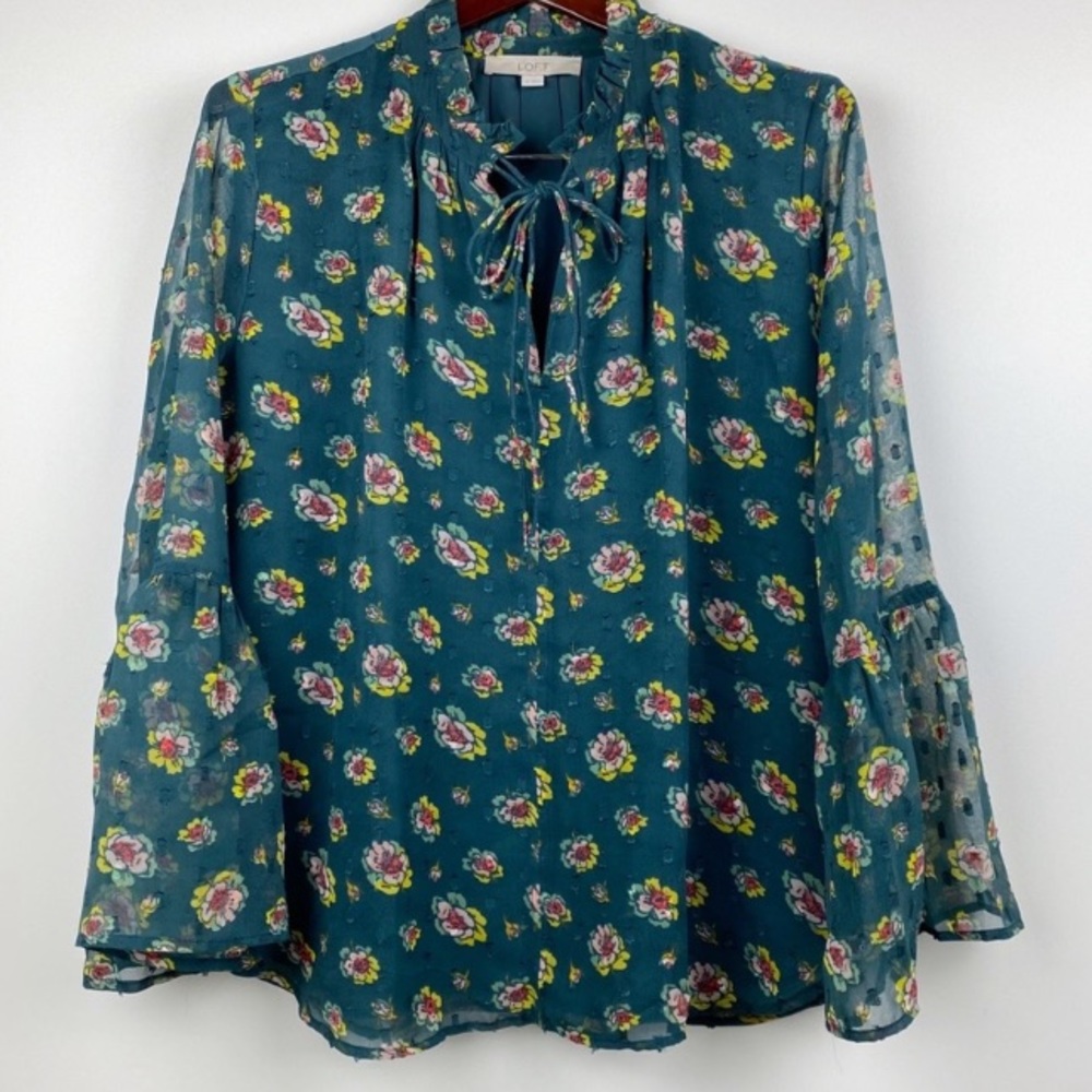 LOFT floral bell sleeve blouse - Picture 3 of 9